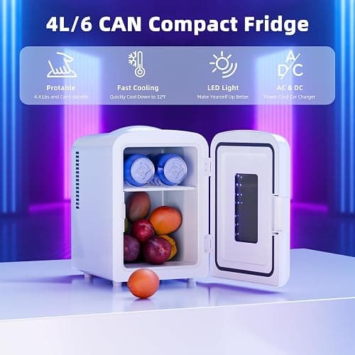 Antarctic Star Mini Compact Refrigerator with Gaming Light, 4L Capacity/6 Cans Portable Mini Fridge, for Bedroom,Car,Office and Dorm, Small Cooler for Cosmetics, Beverage and Food, White thumbnail 3