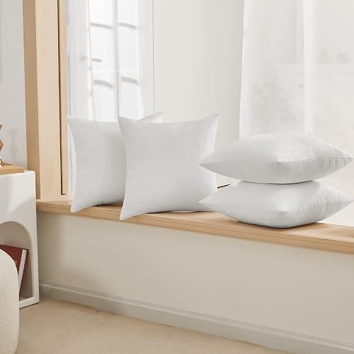 Deconovo Decorative Throw Pillow Covers - Set of 4 Soft Linen Cushion Covers, 18x18 Inch, Green & Machine Washable Pillowcases for Sofa, Bedroom,Living Room Décor, Natural White,COVERS ONLY,No Inserts thumbnail 4