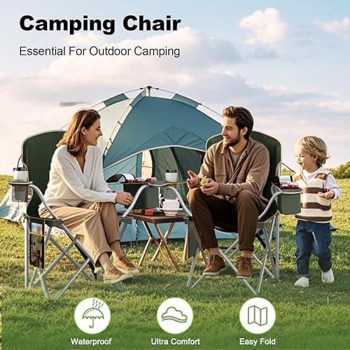 VTOY Folding Camping Chairs Durable 600D Oxford, Portable Outdoor Chair with Cooler Pouch, Cup Holder & Storage Pocket for Camping, Beach, Fishing thumbnail 8