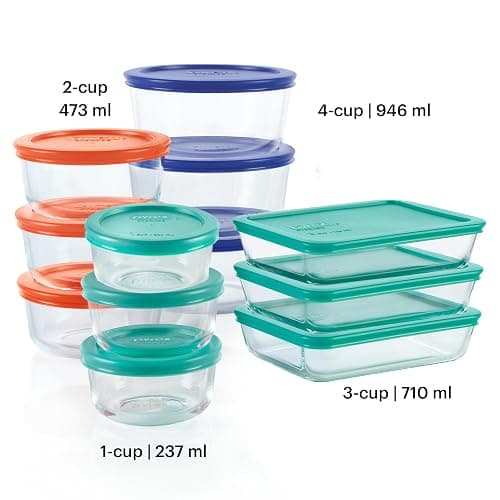 Pyrex Simply Store (12-Pack) Glass Food Storage Containers Set, (1, 2, & 3 Cup) Meal Prep Containers With BPA-Free Lids, Dishwasher & Microwave Safe thumbnail 2
