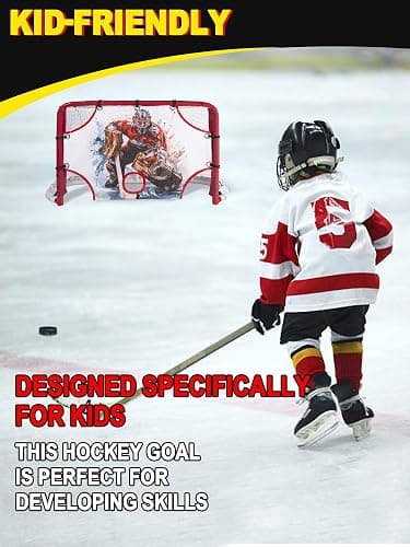 Kasifei Mini Steel Hockey Net with Shooter Tutor, 30" x 20" Heavy Duty Hockey Goal for Kids thumbnail 3