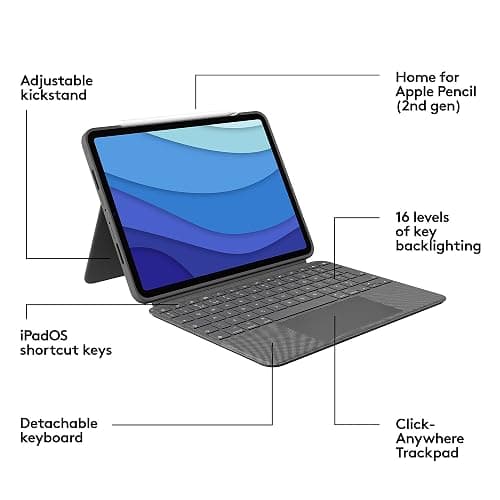 Logitech Combo Touch iPad Pro 11-inch (1st, 2nd, 3rd, 4th gen - 2018, 2020, 2021, 2022) Keyboard Case - Detachable Backlit Keyboard, Click-Anywhere Trackpad - Oxford Gray; USA Layout thumbnail 7