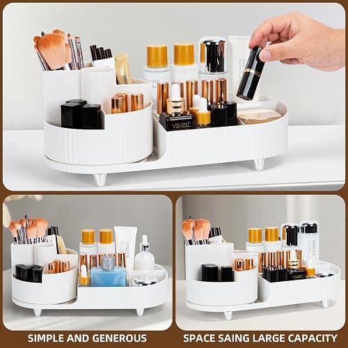 Cinnani Make Up Kosmetik Organizer, 360°Drehbarer Beauty Organizer, Multifunktionale Kosmetikaufbewahrung für Frisiertisch, Bad und Schlafzimmer - Weiß thumbnail 5