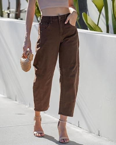 GRAPENT Barrel Jeans for Women Trendy High Waisted Wide Leg Baggy Cropped Relax Fit Stretch Denim Trouser Ankle Pants thumbnail 2