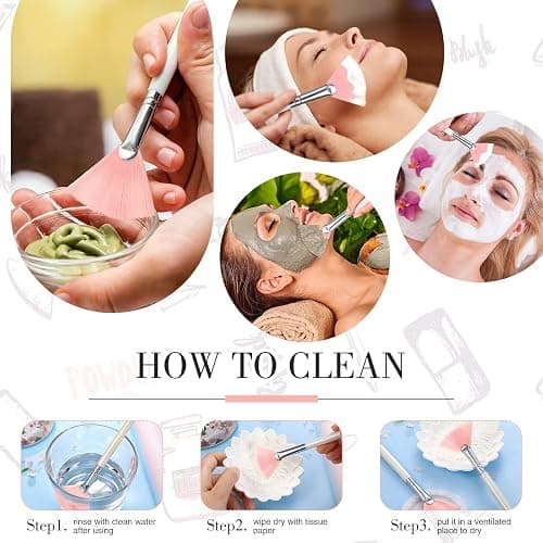9 Pieces Facial Fan Mask Brushes, Soft Facial Applicator Brushes Tools for Peel Glycolic Makeup for Mud Cream(Pink, White) thumbnail 7