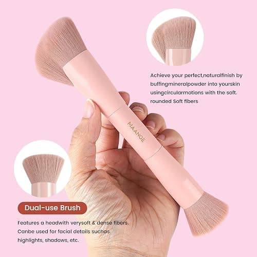 MAANGE Makeup Brushes Set, 6Pcs Premium Double-Ended Makeup Brush Foundation Contour Blush Highlight Blending Concealer Eyeshadow Brush Set Professional Make Up Brush Set (Pink) thumbnail 3