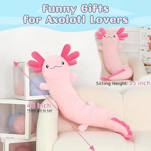 Tezituor Pink Axolotl Stuffed Animal for Girls 6-12, 48 inch Glow-in-Dark Plush Toy 4ft Body Pillow for Adults Mother's Day Large Stuffed Salamander Axolotl Lovers Gifts Christmas Valentines thumbnail 4