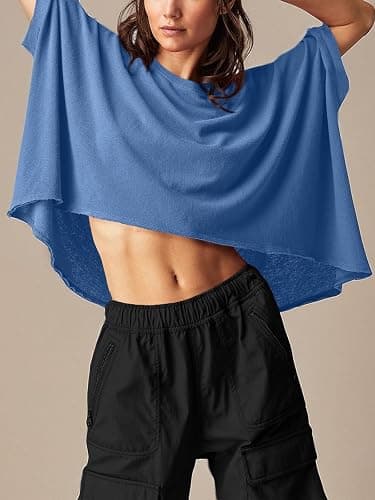 Tankaneo Womens Oversized T-Shirts Cropped Summer Casual Short Sleeve Loose Fit Tee Tops thumbnail 7