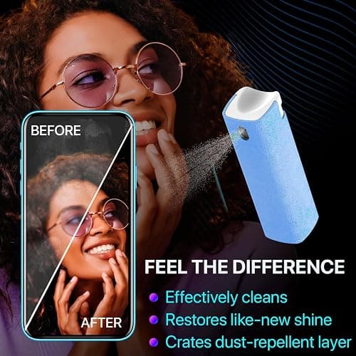 IO CLEAN Mini Screen Cleaner Spray – Finger Proof Screen Cleaner for Smartphones, iPads, MacBooks, Laptops, Car Screens, Touchscreens – 3 in1 Mist Cleaner, Microfiber Cloth and Protective Cover (Grey) thumbnail 7