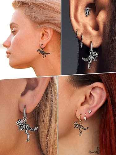 FaithHeart Viking Animals Huggie Hoop Earrings for Men, Gothic Dragon/Snake/Dinosaur/Wolf Earrings Stainless Steel Hypoallergenic Lightweight Stud Earrings Mens Punk Rock Jewelry Gift thumbnail 6