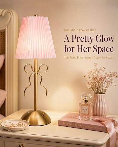 Sorandy Bow Table Lamp, LED Rechargeable Cute Bow Lamp, Modern Decorative Bedside Light with Fabric Shade, Ideal for Bedroom, Living Room & Desk Decor, Princess Rooms, 1200mAh Li Battery (Roseate) thumbnail 2
