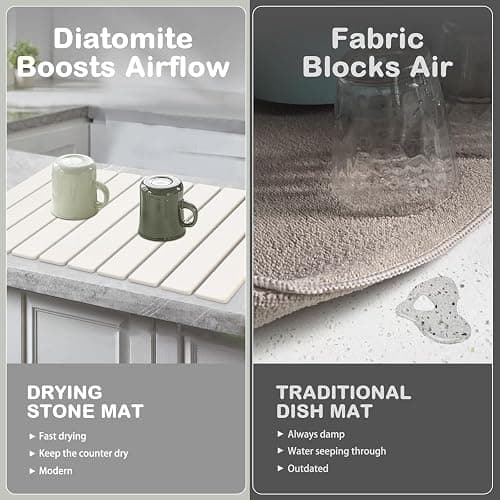 Large Stone Dish Drying Mats for Kitchen Counter, Eco - Friendly Diatomaceous Stone Mats, Non - Slip Collapsible Absorbable Stone Dish Drying Mat for Multi - Purpose, Match Any Countertop, 24"×16" thumbnail 4