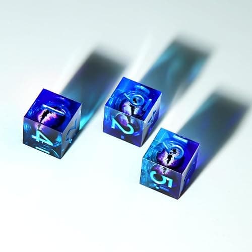 YEMEKO 3Pcs D6 Dargon Eye Liquid Core DND Dice Set with Resin Sharp Edge, 6 Sided Dice 16mm Handmade Polyhedral D&D Dice for Dungeons and Dragons, RPG, Roleplaying Games MTG Table Games(Blue Purple) thumbnail 4