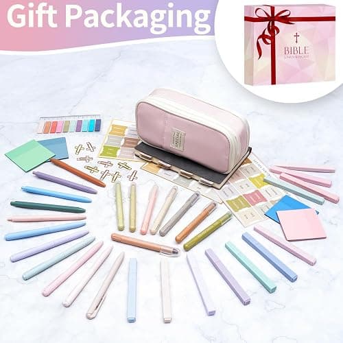 KOPKOFT Bible Study Supplies, Bible Journaling Kit for Women with Journal, Pen Case, Tabs, Highlighters and Pens, Bible Accessories Set for Women Students Beginner, Christian Gifts (Pink) thumbnail 4