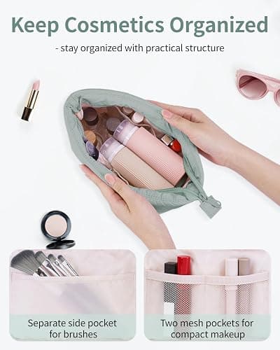 Travel Makeup Bag Large Cosmetic Bag Makeup Case Organizer for Women (Quilted Sage Green) thumbnail 5