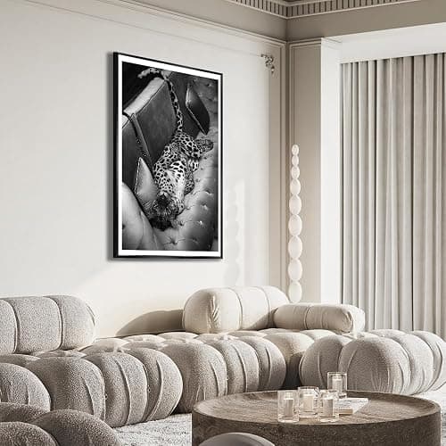 Maximalist Cheetah Posters Funky Panther on The Sofa Wall Art Fashion Black and White Decor Trendy Leopard Print Canvas Vintage Animal Artwork for Dorm Living Room Batchroom 12x16in Metal Black Frame thumbnail 6
