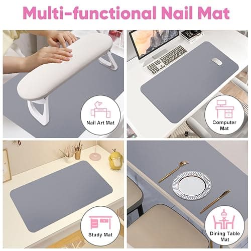 Subay Nail Art Table Mat, Fiber PU Leather Nail Arm Rest Pad for Acrylic Nails, Foldable Nail Hand Rest Pillow Manicure Pad Acrylic Nail Desk Mat for Nail Technician - Grey thumbnail 7