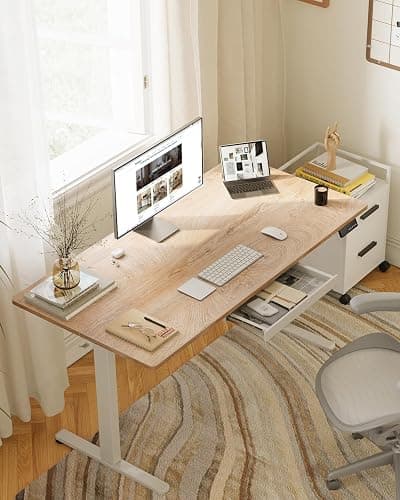 FEZIBO Electric Standing Desk with Drawers, 48 x 24 Inch Height Adjustable Desk with 3 Memory Presets, Sit Stand Up Desks for Home Office, Natural thumbnail 2