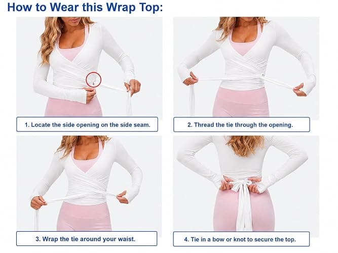 Usweetie Women's Ballet Wrap Top Long Sleeve Tie Workout Pilates Yoga Wrap Top thumbnail 2