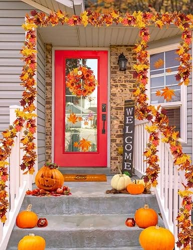 wohohoho 2 Packs Fall Garland Maple Leaf, 5.9Ft/Pieces Fall Leaves Garland 7 Maple Leaves Hanging Vines for Autumn Decor Halloween Thanksgiving Christmas Indoor Outdoor Decorations | Artificial Fall Leaves Garland with Hooks, Autumn Thanksgiving Halloween Decor for Mantle Fireplace Door Indoor Outdoor thumbnail 5