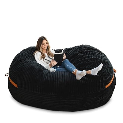 Big Joe Fuf 7Ft Giant Foam Bean Bag Chair, Oversized Couch with Removable Cover for Kids, Teens, Adults, Black Licorice Corded Plush, 7 Foot - Image 1