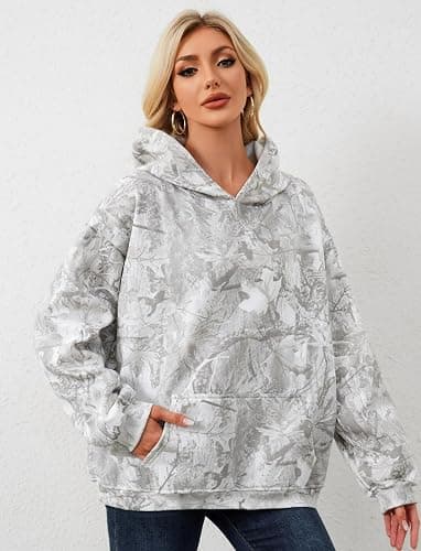 TERIVEEK Women Camo Hoodies Oversized Maple Leaf Fleece Hooded Sweatshirt Long Sleeve Fall Trendy Pullover Hoodie with Pocket thumbnail 3