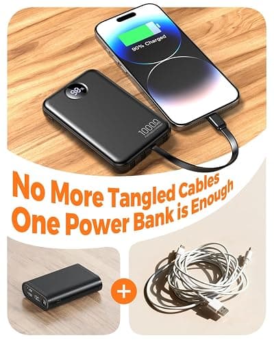 HAIARA Portable Charger 10000mAh Power Bank with 4 Built-in Cables,LED Display Compact and Battery Pack with Multiple USB Ports All-in-One Travel Charger for iPhone,Android and Other Devices-Black thumbnail 5