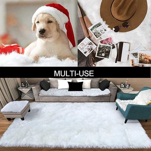 Faux Sheepskin Fluffy Rug, Soft White Shag Carpet for Bedroom, Living Room, Kids Room Decor, Non-Slip Runner Rug for Hallway, Cozy Faux Fur Floor Mat　 (White, 2x3Ft) thumbnail 8