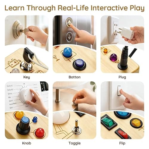 Joyreal Busy Board for Toddlers - Montessori Toys for 1 2 3 Year Old | Wooden Sensory Activity Board with 10 Switches & 19 Lights, Ideal Educational Travel Toy Gift for Boy & Girl Birthday thumbnail 4