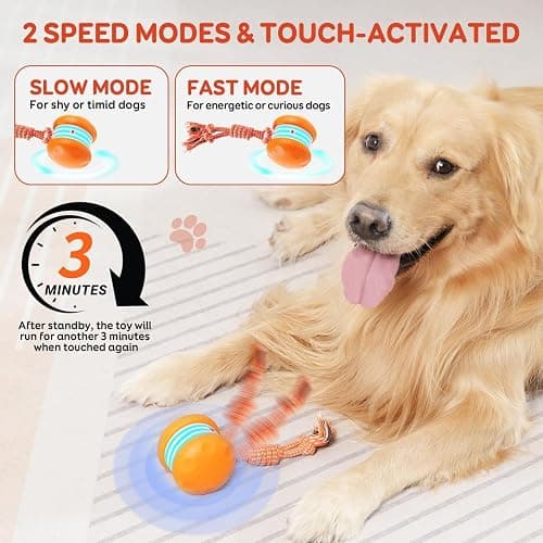 QGI Interactive Dog Toys, Random Path Electric Automatic Moving and Rolling Dogs Toy with Rope for Small Medium Large Dogs, Motion-Activated Dog Stimulation Toy for Boredom Relief (Orange) thumbnail 4