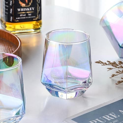 DIEWEISIMI Stemless Wine Glasses Set of 4, Modern Rainbow Diamond Wine Glass, Lead-Free Premium Crystal Iridescent Wine Glasses Set for Daily Use Wedding Anniversary or Birthday Gift thumbnail 4