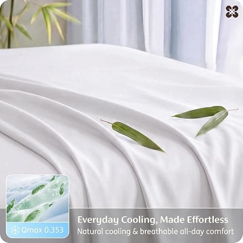 Bedsure PureWoven 100% Rayon Derived from Bamboo, Full Size Sheets, 4 PCS | Cooling Sheets for Hot Sleepers, Breathable & Silky Soft, 16" Deep Pocket, Hotel Luxury Bedding, White thumbnail 4