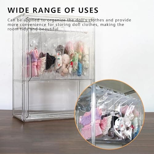 10 Pack Clear Doll Clothes Storage Bags with Hanging Rod & Hooks, Compatible with Labubu Clothes - PVC Transparent Organizer Set for Dolls, Space-Saving Wardrobe System thumbnail 6