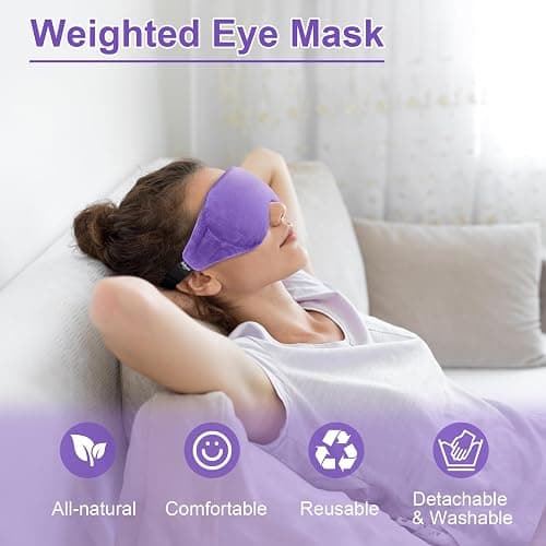 BeHoomi Sleep Mask, Weighted Eye Mask for Sleeping Microwave Warm Eye Compress, Natural Lavender & Flaxseeds Moist Heated Eye Mask (Purple) thumbnail 2