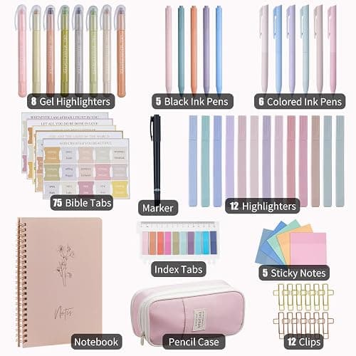 KOPKOFT Bible Study Supplies, Bible Journaling Kit for Women with Journal, Pen Case, Tabs, Highlighters and Pens, Bible Accessories Set for Women Students Beginner, Christian Gifts (Pink) thumbnail 3