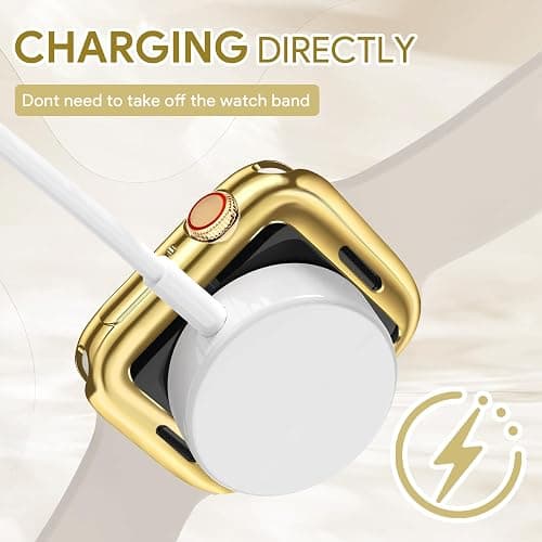 JR.DM 40mm Soft Flexible TPU Case Compatible for Apple Watch Series 6/5/4/SE Touchable Screen Lightweight Anti-Scratch All-Around Protector Thin Guard Shockproof Cover Shiny Bumper for iWatch, Gold thumbnail 4