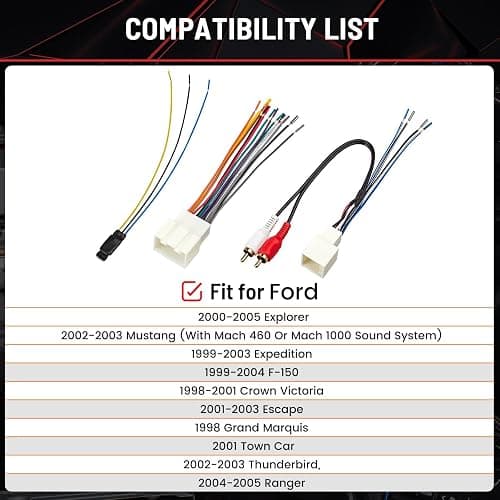 RED WOLF Radio Wiring Harness RCA Plug with 12V to 5V Step Down Converter Kit for 2000-2004 Ford Mustang Explorer, Lincoln 1999-2003 Aftermarket Radio CD Player Receiver Amplifier Sound System thumbnail 3