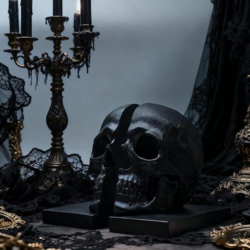 LuckyVin Black Skull Head Skeleton Decorative Statue Unique Design Split Resin Sculpture Home Decoration Gothic Art Piece Halloween Decor (Black) thumbnail 4