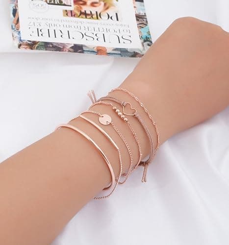 XOCARTIGE Layered Bracelet Set Assorted Beaded Bracelet Multiple Stackable Wrap Bangle Jewelry Adjustable thumbnail 2