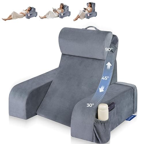 Reading Pillow with 30-90° Stepless Adjustable Angle & Height, 2 in 1 Back Wedge Pillow for Bed Sitting up with Detachable Arms Rest, Backrest Pillow for Reading/Gaming/Working in Bed or Couch, Medium - Image 1