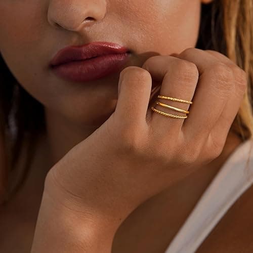Gokeey Gold Rings for Women Non Tarnish, Dainty 14K Gold Plated Stackable Thin Thumb Ring Set Trendy Pinky Wedding Bands Engagement Rings for Women Size 3 4 5 6 7 8 9 10 11 thumbnail 4