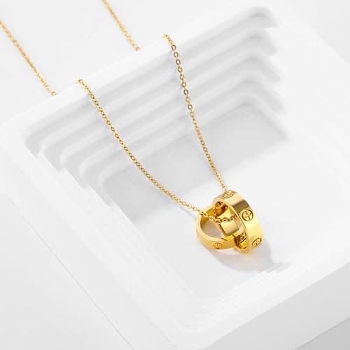 Women's Stainless Steel Necklace -18K Gold Women's Necklace, Gold Interlocking Titanium Steel Necklace, Women's Jewelry for Mother's Birthday, Father's Day Valentine's Day, Mother's Day, Girlfriend Necklace, Anniversary Necklace thumbnail 5