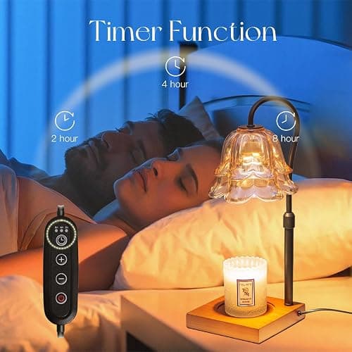 Candeldo Candle Warmer Lamp with Timer: Flower Black Candle Lamps Height Adjustable Vintage Home Bedroom Decor Mom Birthday Gift for Women thumbnail 6