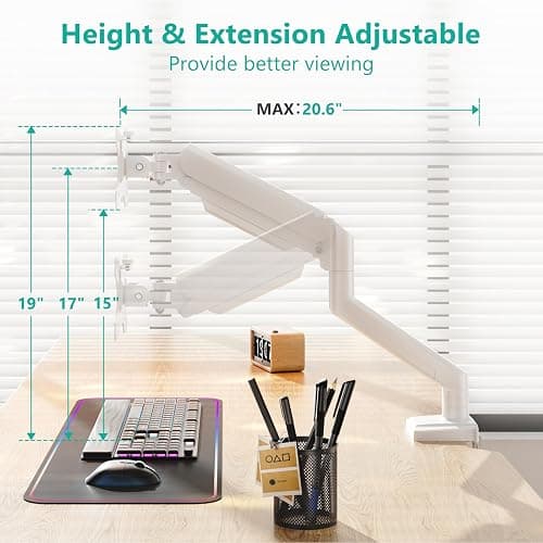 WALI Single Monitor Arm Mount Stand, Adjustable Gas Spring Arm Monitor Mount for Display up to 32 Inch,19.8lbs Capacity (GSMP001W), White thumbnail 4