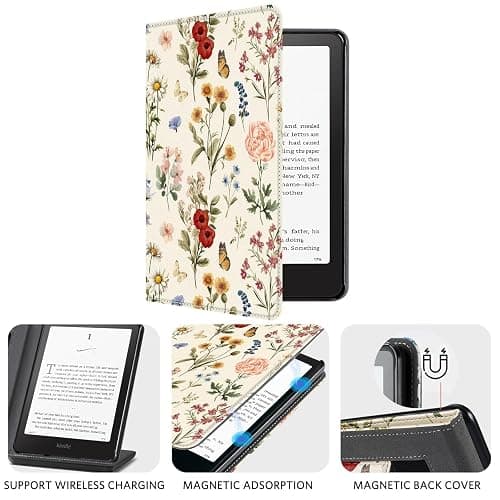 CoBak Case with Stand for Kindle Paperwhite 12th Gen 2024 Released (7") & Kindle Colorsoft Signature Edition - Durable PU Leather Cover with Auto Sleep Wake, Card Slot, Hand Strap Feature, Floralia thumbnail 5