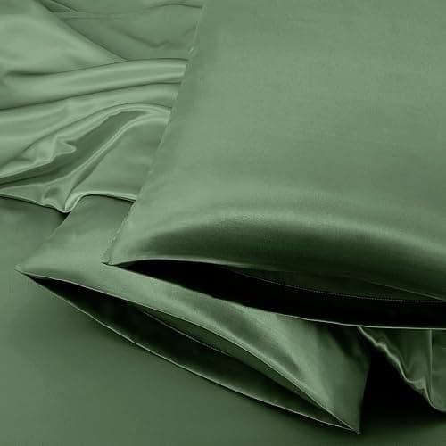 Aormenzy Satin Pillow Cases for Women Standard Size Set of 2, Woodland Green Satin Pillowcase for Hair with Envelope Closure Silky Pillow Covers Wrinkle, Fade Resistant (20x26 Inches) - Image 1