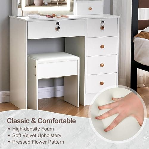 tojump Vanity Stool Chair 16 Inch, Cushioned Vanity Stools, Dressing Table Stool, Dressing Table Seat, Easy Assembly Makeup Chair, Footstool for Makeup Room, Living Room, Bedroom, Entryway, White thumbnail 3