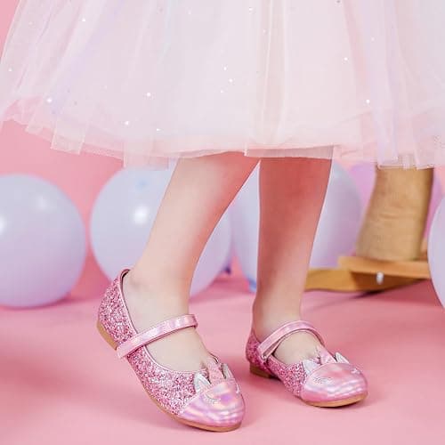 Furdeour Girls Dress Shoes Mary Jane Flower Wedding Party Bridesmaids Shoes Glitter Princess Ballet Flats for Kid Toddler thumbnail 2