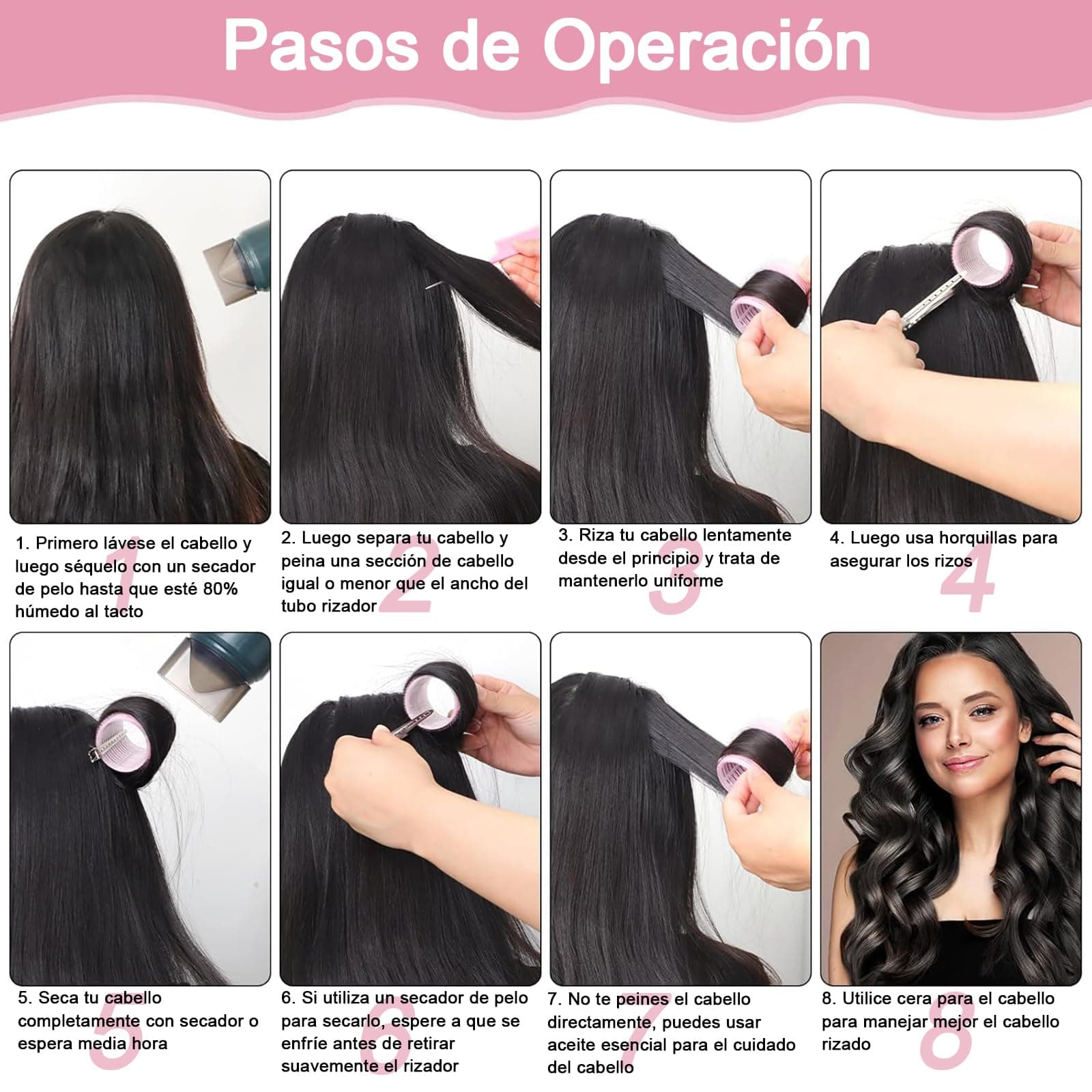 RUAKIVA 4 Tamaños de Rizadores de Cabello,50 pzs Juego de Rizadores de Cabello Grandes,25 mm/36 mm/48 mm/60 mm,Rizadores Autosujetantes con Clip para Cabello Largo,Cabello Corto con Flequillo,Rosa thumbnail 4