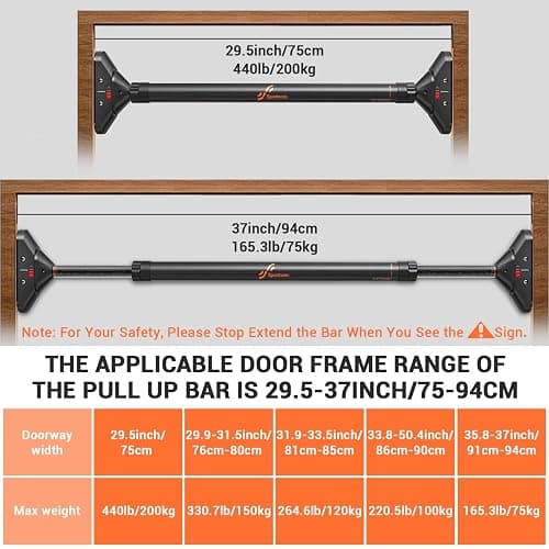 Sportneer Pull Up Bar: Strength Training Chin up Bar without Screws - Adjustable 29.5''-37'' Width Locking Mechanism Pull-up Bar for Doorway - Max Load 440lbs for Home Gym Upper Body Workout, Non-slip thumbnail 3